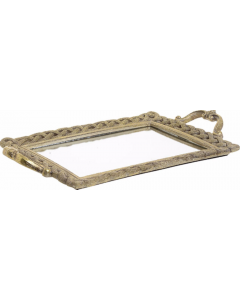 Inart Polyresin Tray with Antique Gold Mirror 41.5 x 25 x 5cm