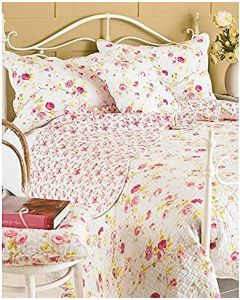Paoletti Bedspread Floral White 6FT Super King Cotton Reversible 