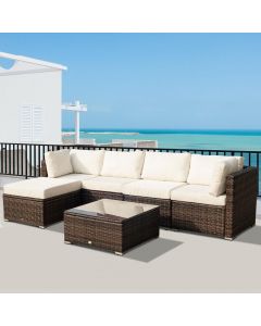 Outsunny Outdoor Garden Rattan 6 Pcs Sofa Set with Coffee Table and Cushions, Brown
