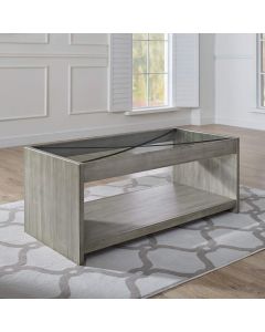 Classic Brands Farm House Solid Wood Coffee Table with Glass Top Antique Grey White 
