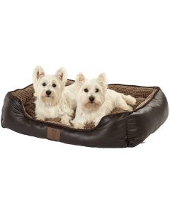 Bunty Tuscan Luxury Faux Leather Soft Fur Fleece Large Dog Bed Brown
