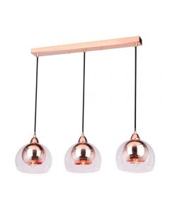 Lampex Del 3 Light Ceiling Pendant Kitchen Metal Glass, Copper 53cm W x 16cm D