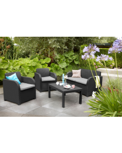 Keter Oklahoma Outdoor Garden 4 Seater Rattan Lounge Sofa Table Set Dark Grey 