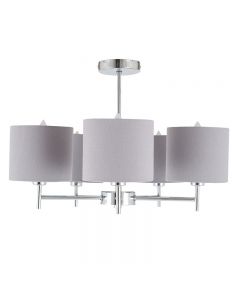 Pacific Lifestyle Plaza 5-Light Ceiling Chandelier Arm Pendant, Silver and Grey Linen Shade W49xD49xH36cm