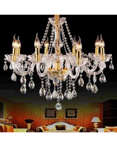 MDW Ankeny Clear and Golden 10 Lights Ceiling Pendant Crystal Chandelier 