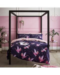 Sassy B Cosmic Cranes Duvet Cover Set Bedding Bird Navy and Pink Super King 6Ft   