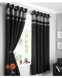 Opulence Logan Black Faux Silk Lined Curtain With Eyelet Ring Top 168cm W X 137cm D