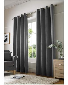 Alan Symonds Plain Chenille Lined Eyelet Ring Top Curtains, Charcoal Grey168 x 137cm