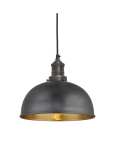 Industville Brooklyn Dome 1-Light Ceiling Pendant Pewter Grey & Brass