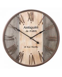 Clayre & Eef Oversized Round Wall Clock Brown Wood, Iron 92cm