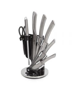 Tower Knife Set with Rotating Acrylic Stand Stainless Steel Silver 7 Pieces 