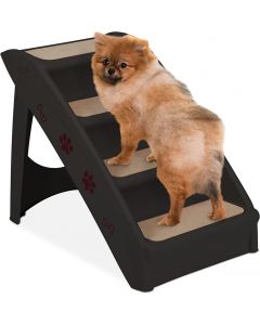 Relaxdays 4 Steps Dog Stairs Collapsible Black