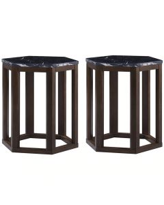 ACME Furniture Reon 2 Piece End Side Table in Black Marble and Walnut Brown