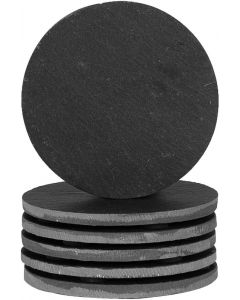 Argon Tableware SET OF 6 Linea Round Slate Coasters Set Grey 10cm 