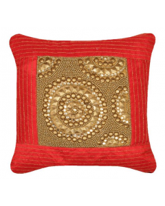 House Additions Circle Gemstone Sequins Scatter Cushion Cover Red Gold 30cm x 30cm