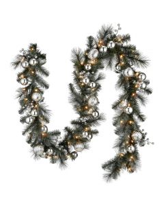 National Tree Company Christmas Frosted Garland Silver Glitter Berry With Clear Lights 9 FT      