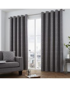 Curtina Camberwell Print Eyelet Lined Curtains Graphite Grey 183L x 168W