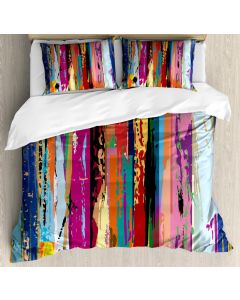 Ambesonne Abstract Duvet Cover Set 5ft King Size, Rainbow Color Multicolored Pink Lilac Blue