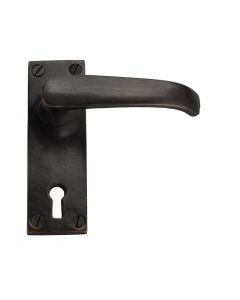 Cardea Ironmongery Curved Door Handle On Backplate Lever Lock Pair, Dark Bronze