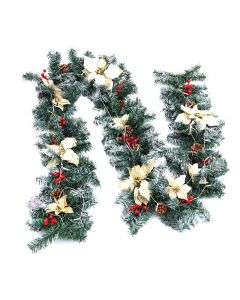 The Seasonal Aisle Christmas Garland with Pines Red Berries And Gold Flowers, Green 270cm