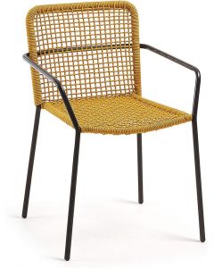 Kave Home Ellen Chair Outdoor Indoor With Armchair Galvanised Steel Black Cord Mustard Yellow Set Of 4  