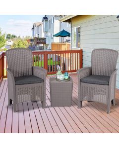 Outsunny Outdoor Garden 3 Piece Rattan Bistro Set, Chairs Coffee Table, Grey
