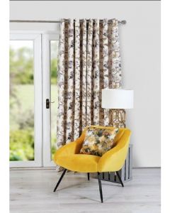 Scatter Box Belvoir Floral Print Lined Eyelet Curtains Grey Beige Yellow, 267cm W x 229cmDrop 