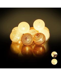 Relaxdays LED String Lights with 10 Cotton Balls White, Grey & Brown 