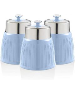 Swan Retro Set of 3 Storage Canisters Chrome Lid Light Blue 