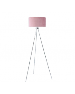 House Additions Elkville Chrome Tripod Floor Lamp With Pink Velvet Shade 159cm 