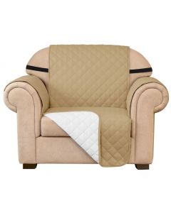 SUBRTEX Quilted Reversible with Pockets and Adjustable Strap Box Cushion Armchair Slipcover Sand Beige 