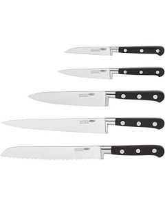 Stellar Sabatier Professional Range Knife Set Block with 5 Kitchen Knives, Black 