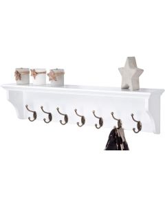 Elegant Brands Richmond Wooden Wall Mounted Coat Rack with Shelf and 7 Double Hooks White 