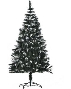 HOMCOM Snow-Dipped Christmas Tree 6ft with White Berries Green 180cm  