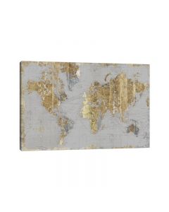 House Additions Gilded World Map Wrapped Canvas, Light Grey H20 x W30 x D2cm