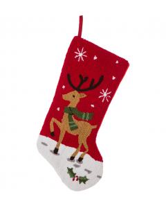 Glitzhome Christmas Décor Reindeer Hooked Stocking Red 