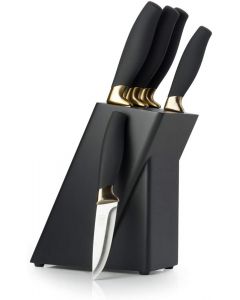Taylors Eye Witness 5pc Kitchen Knife Set & Block Stainless Steel Blades, Black and Gold 