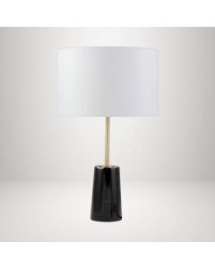 First Choice Lighting Phoenix Black Marble Satin Brass White Table Lamp With Shade 48cm