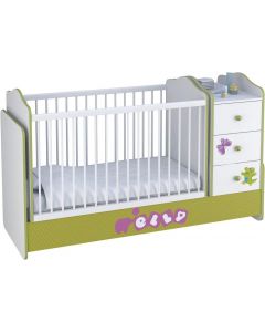 Polini Kids Cot Bed with 3 Drawer Unit White Green