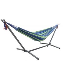 House Additions Double Classic Hammock with Stand Space Saving Carrying Case Blue Green