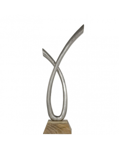 HOUSE ADDITIONS Large Knot Sculpture on Wooden Stand DISTRESSED Nickel/Brown 57cm H x 25cm W x 9cm D 