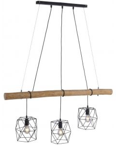 Leuchten Direkt 3 Light Wooden Ceiling Hanging Pendant, Black H120cm