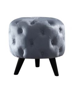 Balatin Dove Buttoned Stool With Legs Wood Brown, Velvet Silver Grey 47 x 46cm