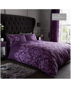 Gaveno Cavailia Luxurious Empire Damask Bed Duvet Cover Set, Purple King 5FT