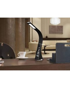 Schuller Alive LED Table Lamp Flexible Arm Time Alarm Calendar and Thermometer Black