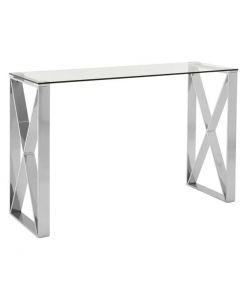 Canora Grey Fultz Silver Console Table Silver Metal Frame Clear Glass Top 76cm H x 120cm W x 40cm D