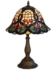 KLiving 12" Barking Tiffany Table Lamp Glass Resin, Antique Brass 