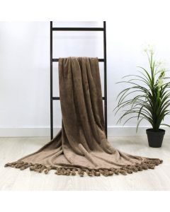 Riva Home Dorset Blanket Velvet Feel Knotted Fringe Edging Mocha Brown 140cm L x 200cm W