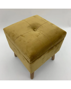 House Additions Velvet Stool Footstool With Wood Storage Mustard Yellow 