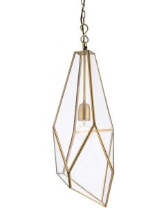 Endon Avery Angular Cage Pendant Ceiling Light with Glass Panels Antique Brass